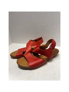 Miz Mooz Aiden Red Leather Asymmetric Slingback Flat Sandals Womens Size 37 6.5